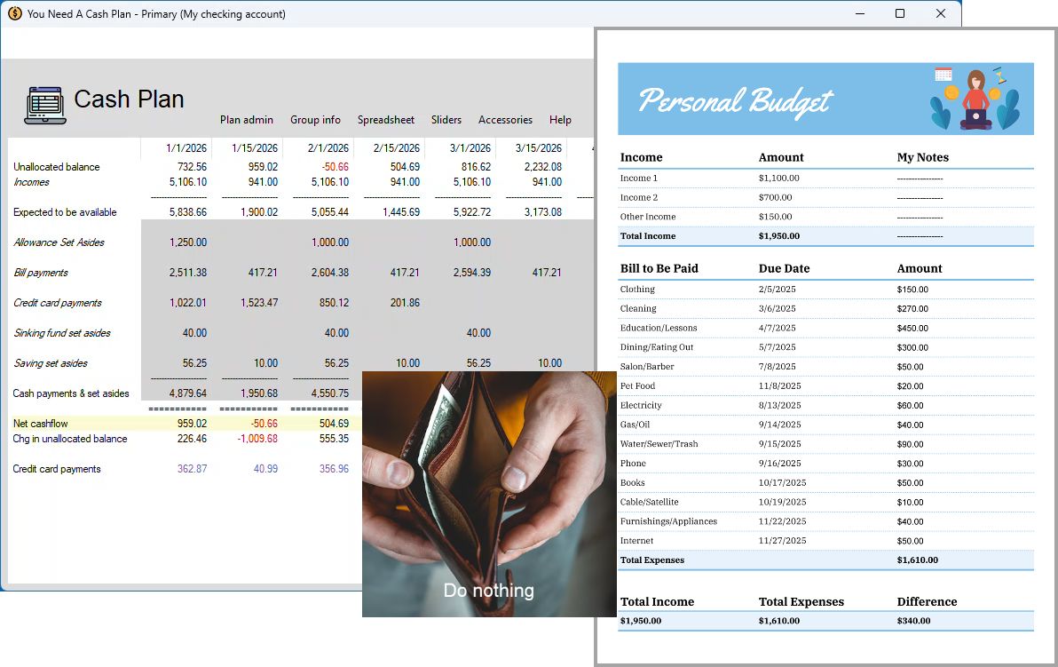 Cash Plan vs. Budget vs. Do nothing