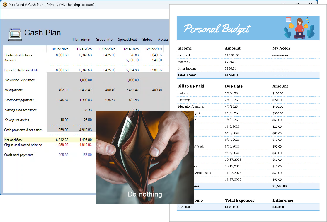 Cash Plan vs. Budget vs. Do nothing
